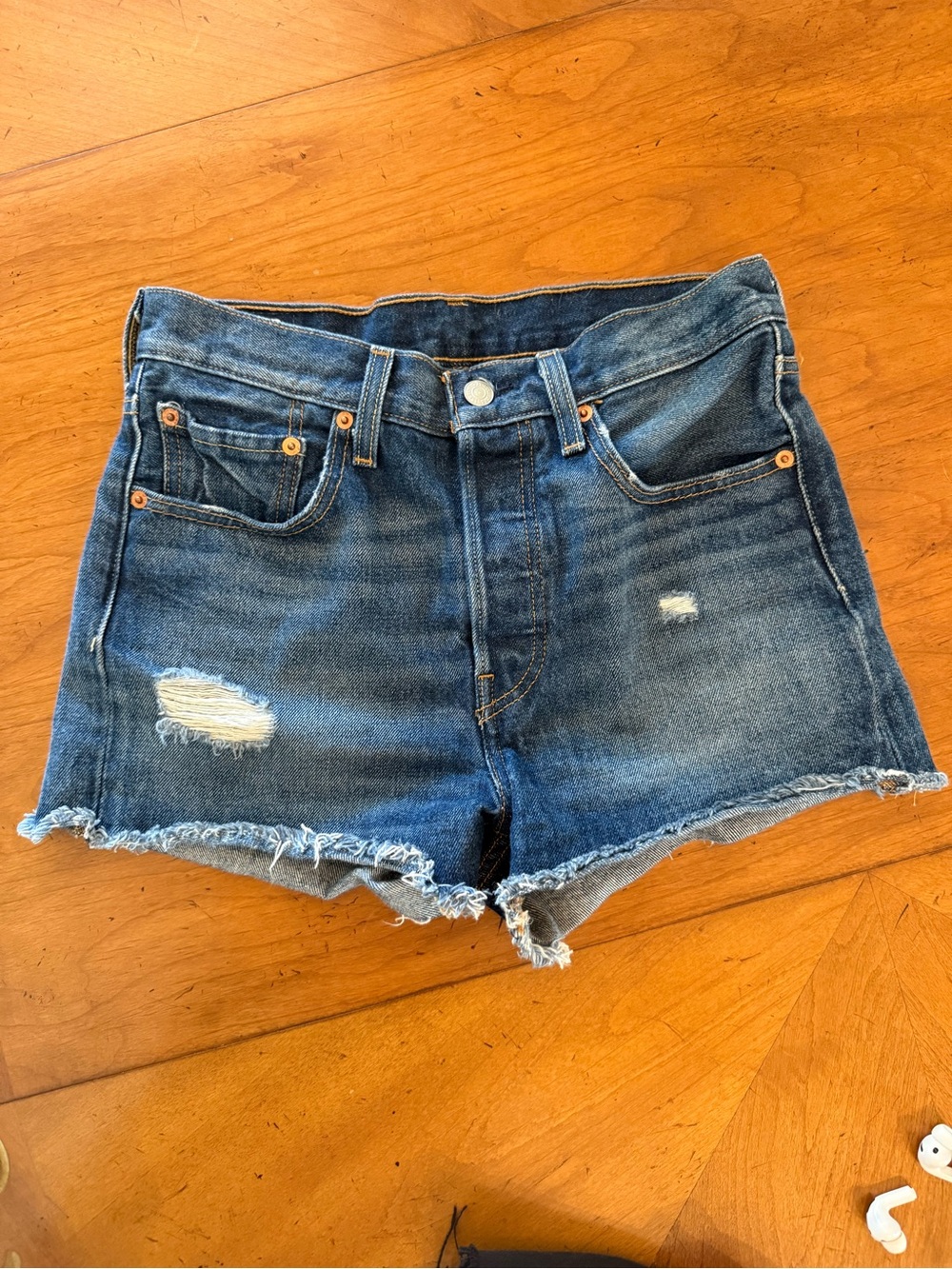 Levi's Distressed Denim Cutoff Shorts - Dark Blue